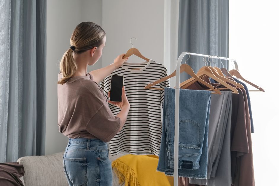alt=kobieta-fotografuje-ubrania-na-sprzedaz